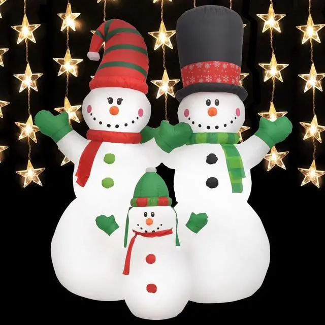 Alt view image 4 of 11 - vidaXL Inflatable Snowman Family with LEDs8 ft