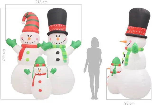 Alt view image 5 of 11 - vidaXL Inflatable Snowman Family with LEDs8 ft