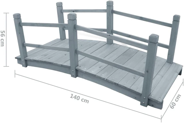 Alt view image 7 of 8 - vidaXL Garden Bridge Gray 55.1"x23.6"x22" Solid Firwood