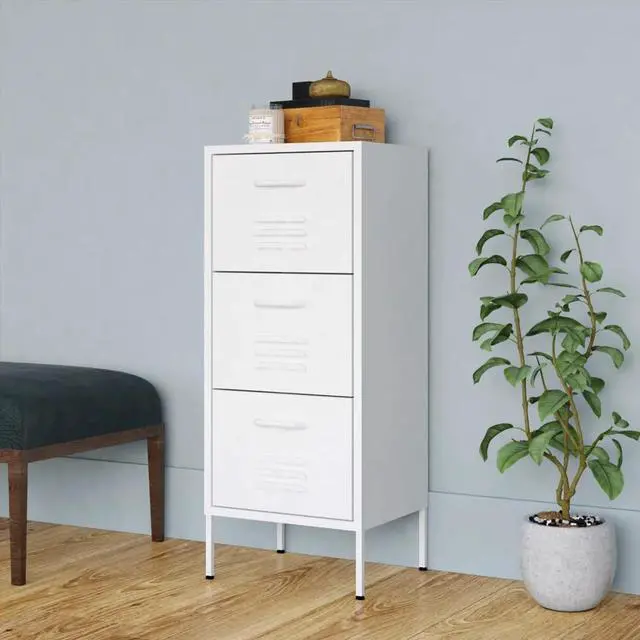 Alt view image 14 of 19 - vidaXL Storage Cabinet White 16.7" Steel Sideboard Side Cabinet Furniture