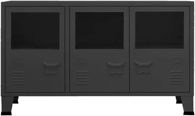 Alt view image 9 of 18 - vidaXL Sideboard Industrial Storage Cabinet with Handle Black Metal and Glass