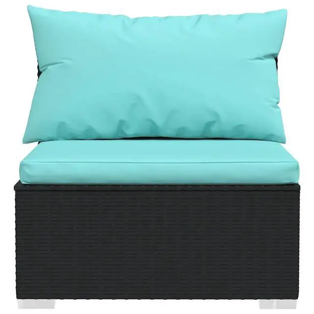 Alt view image 13 of 15 - vidaXL 4 Piece Patio Lounge Set with Cushions Black Poly Rattan