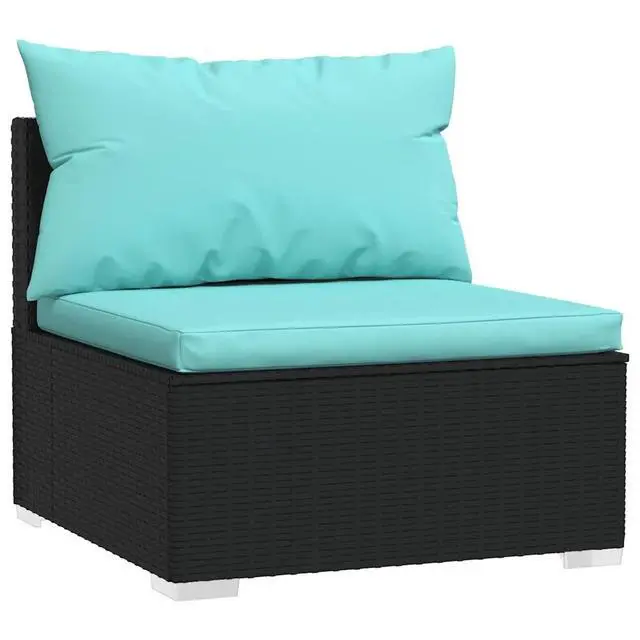 Alt view image 12 of 15 - vidaXL 4 Piece Patio Lounge Set with Cushions Black Poly Rattan