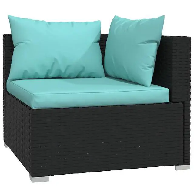 Alt view image 14 of 15 - vidaXL 4 Piece Patio Lounge Set with Cushions Black Poly Rattan