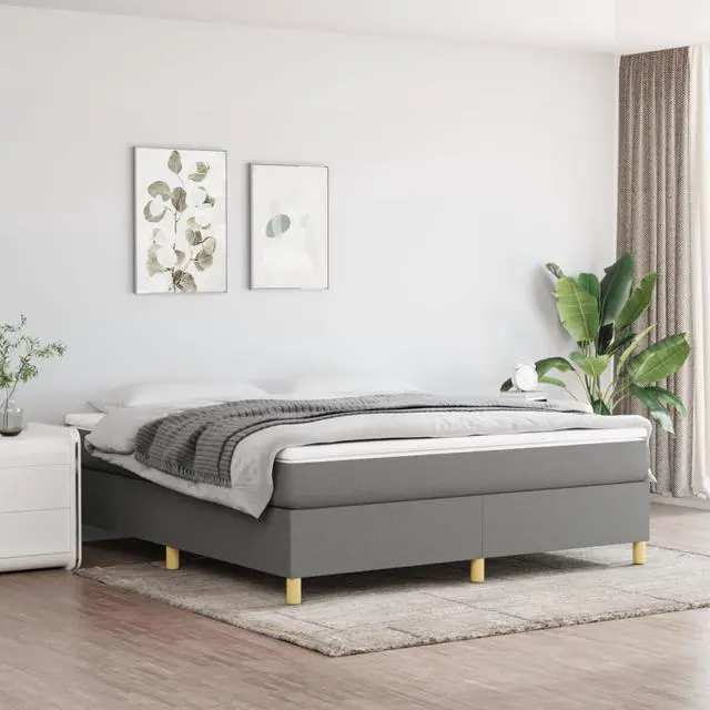 Alt view image 13 of 16 - vidaXL Bed Frame Box Spring Bed Frame Dark Gray 72"x83.9" California King Fabric