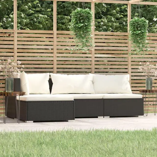 Main image of vidaXL 4 Piece Patio Lounge Set with Cushions Black Poly Rattan