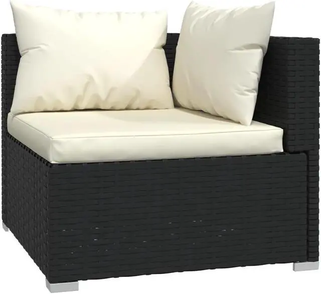 Alt view image 3 of 9 - vidaXL 4 Piece Patio Lounge Set with Cushions Black Poly Rattan