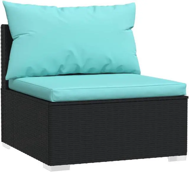 Alt view image 5 of 6 - vidaXL 3-Seater Sofa with Cushions Black Poly Rattan