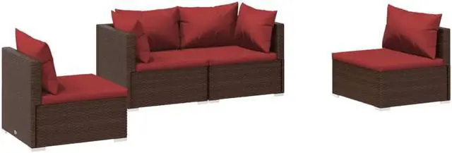 Alt view image 6 of 10 - vidaXL 4 Piece Patio Lounge Set with Cushions Poly Rattan Brown