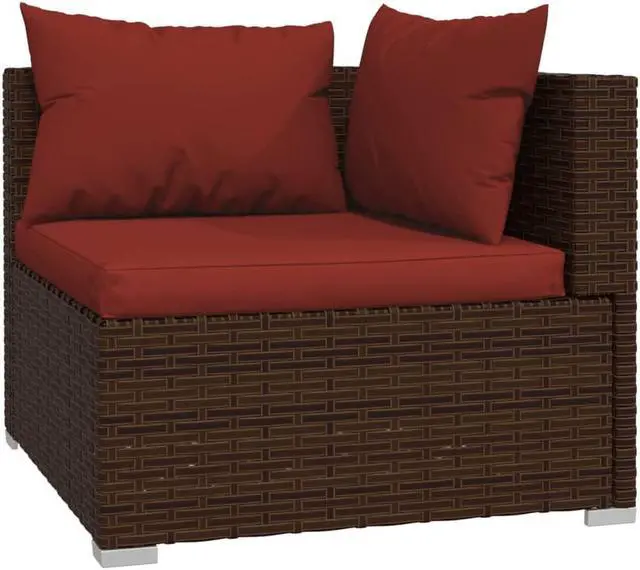 Alt view image 7 of 10 - vidaXL 4 Piece Patio Lounge Set with Cushions Poly Rattan Brown