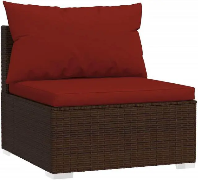 Alt view image 9 of 10 - vidaXL 4 Piece Patio Lounge Set with Cushions Poly Rattan Brown
