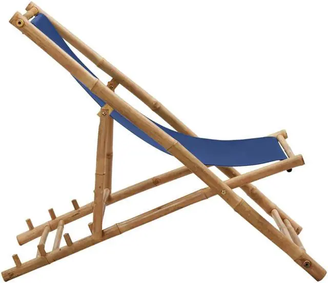 Alt view image 8 of 16 - vidaXL Deck Chair Bamboo and Canvas Navy Blue