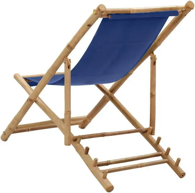 Alt view image 9 of 16 - vidaXL Deck Chair Bamboo and Canvas Navy Blue