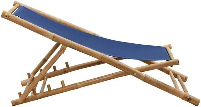 Alt view image 10 of 16 - vidaXL Deck Chair Bamboo and Canvas Navy Blue