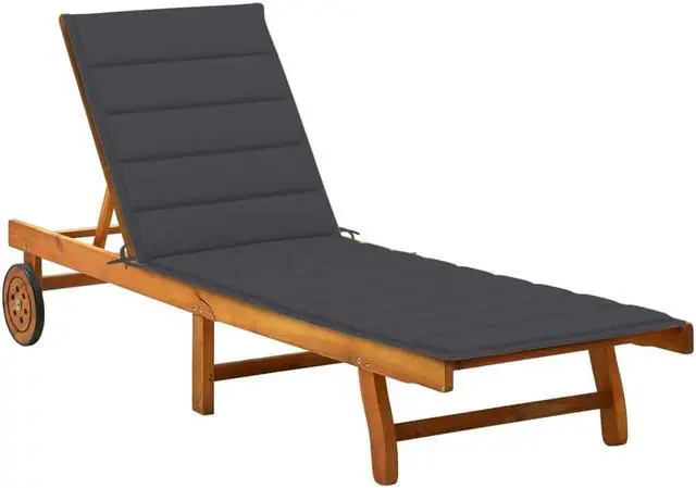 Alt view image 7 of 13 - vidaXL Patio Sun Lounger with Cushion Solid Acacia Wood