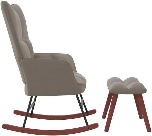Alt view image 5 of 12 - vidaXL Rocking Chair with a Stool Light Gray Velvet