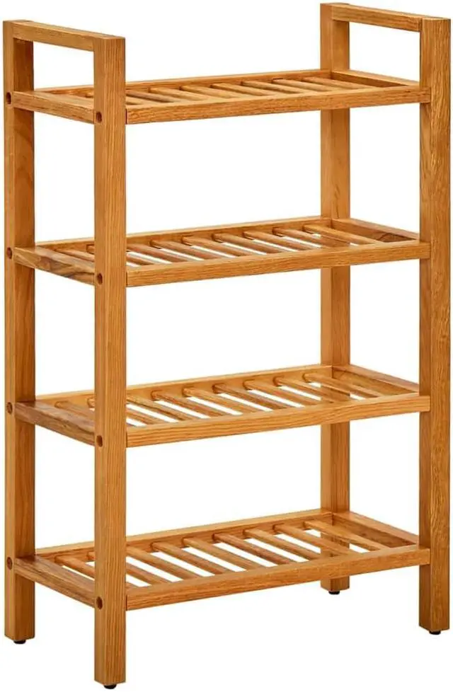 Alt view image 7 of 13 - vidaXL Shoe Rack with 4 Shelves 19.6"x10.6"x31.4" Solid Oak Wood