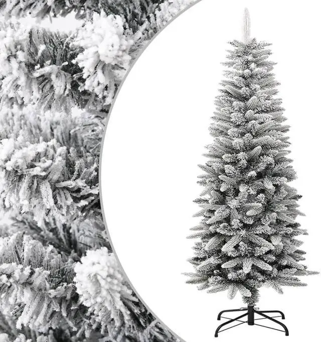 Main image of vidaXL Artificial Slim Christmas Tree with Flocked Snow 4 ft PVC&PE