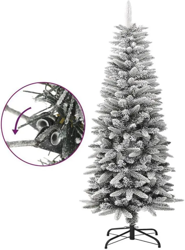 Alt view image 3 of 14 - vidaXL Artificial Slim Christmas Tree with Flocked Snow 4 ft PVC&PE