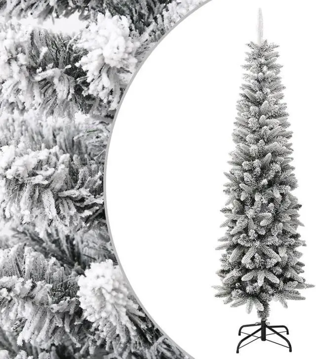 Main image of vidaXL Artificial Slim Christmas Tree with Flocked Snow 7 ft PVC&PE