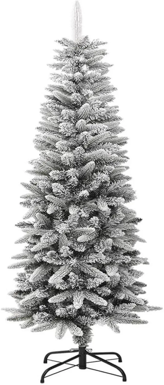Alt view image 2 of 14 - vidaXL Artificial Slim Christmas Tree with Flocked Snow 4 ft PVC&PE