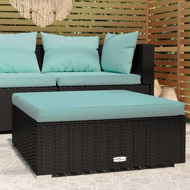 Alt view image 5 of 11 - vidaXL Patio Footrest with Cushion Black 27.6"x27.6"x11.8" Poly Rattan