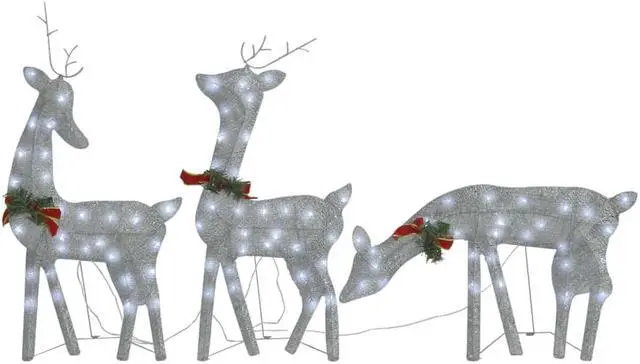 Alt view image 8 of 16 - vidaXL Christmas Reindeer Family Pre-Lit Xmas Lighting Silver Cold White Mesh