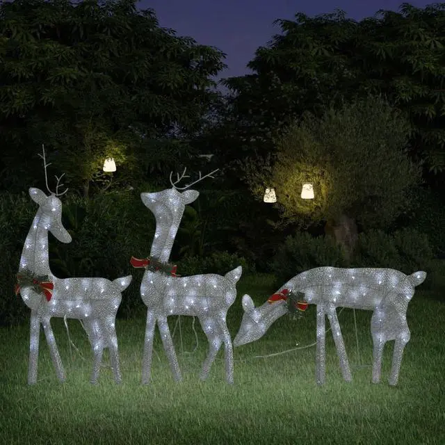 Alt view image 7 of 16 - vidaXL Christmas Reindeer Family Pre-Lit Xmas Lighting Silver Cold White Mesh