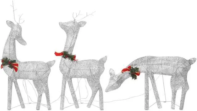 Alt view image 9 of 16 - vidaXL Christmas Reindeer Family Pre-Lit Xmas Lighting Silver Cold White Mesh