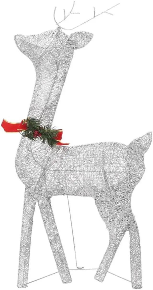 Alt view image 11 of 16 - vidaXL Christmas Reindeer Family Pre-Lit Xmas Lighting Silver Cold White Mesh
