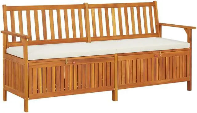 Alt view image 5 of 10 - vidaXL Storage Bench with Cushion 66.9" Solid Wood Acacia