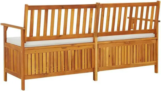 Alt view image 7 of 10 - vidaXL Storage Bench with Cushion 66.9" Solid Wood Acacia
