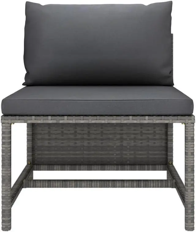 Alt view image 9 of 14 - vidaXL 3 Piece Patio Sofa Set with Cushions Gray Poly Rattan