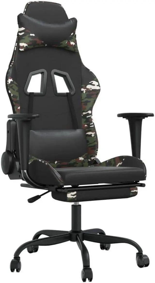 Alt view image 8 of 9 - vidaXL Gaming Chair with Footrest Black and Camouflage Faux Leather