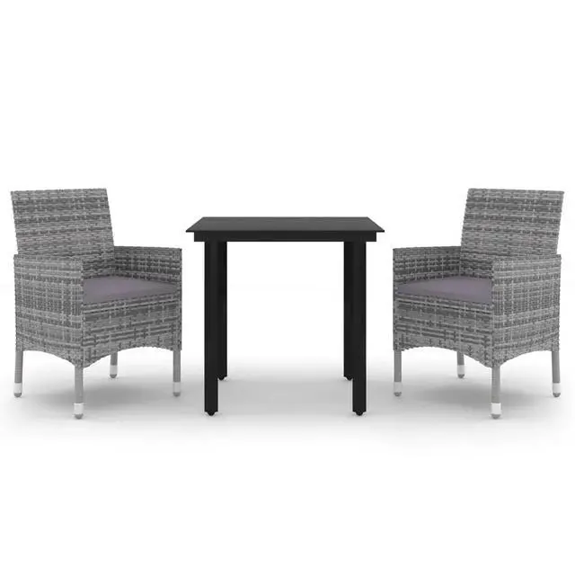 Alt view image 8 of 13 - vidaXL 3 Piece Patio Dining Set with Cushions Poly Rattan and Glass