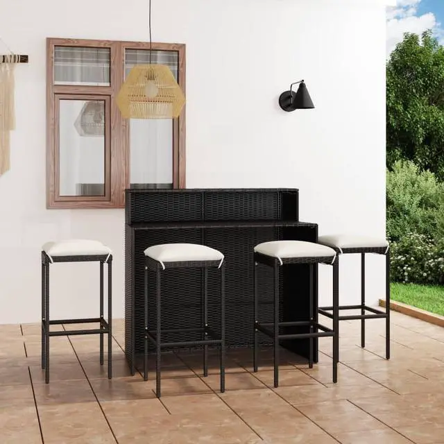 Alt view image 7 of 12 - vidaXL 5 Piece Garden Bar Set with Cushions Black