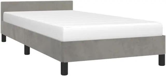 Alt view image 8 of 17 - vidaXL Bed Frame with Headboard Light Gray 39.4"x74.8" Twin Velvet