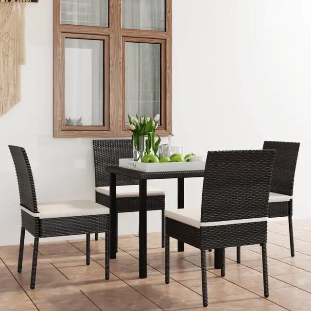 Alt view image 7 of 12 - vidaXL 5 Piece Garden Dining Set Poly Rattan Black