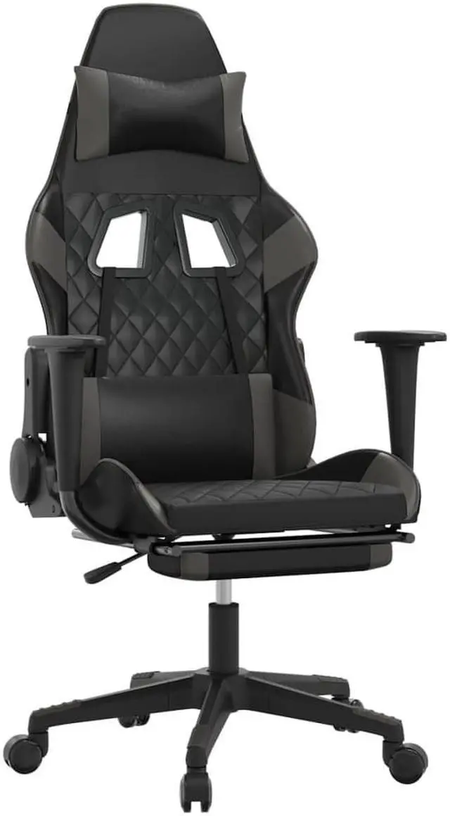 Alt view image 5 of 13 - vidaXL Gaming Chair with Footrest Black and Gray Faux Leather