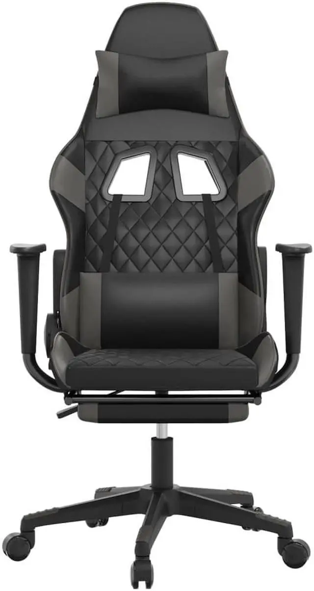 Alt view image 6 of 13 - vidaXL Gaming Chair with Footrest Black and Gray Faux Leather
