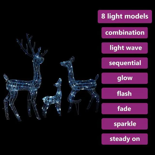 Alt view image 16 of 17 - vidaXL Acrylic Reindeer Family Christmas Decoration 300 LED Cold White