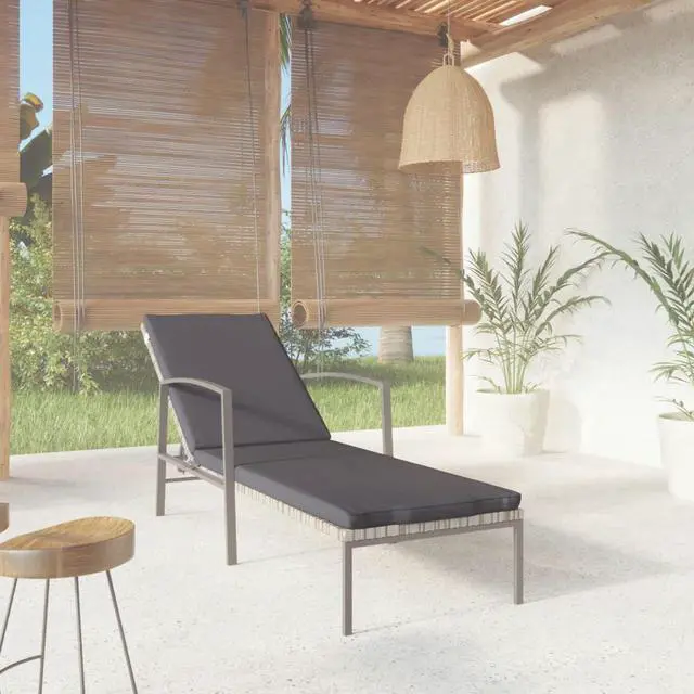 Alt view image 7 of 18 - vidaXL Patio Sun Lounger with Cushion Poly Rattan Gray