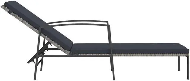 Alt view image 10 of 18 - vidaXL Patio Sun Lounger with Cushion Poly Rattan Gray
