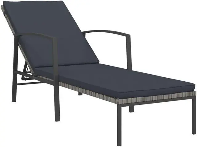 Alt view image 8 of 18 - vidaXL Patio Sun Lounger with Cushion Poly Rattan Gray