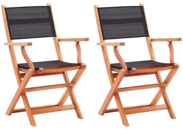 Alt view image 14 of 17 - vidaXL Patio Folding Chairs 2 Pcs Garden Chair Solid Wood Eucalyptus&Textilene