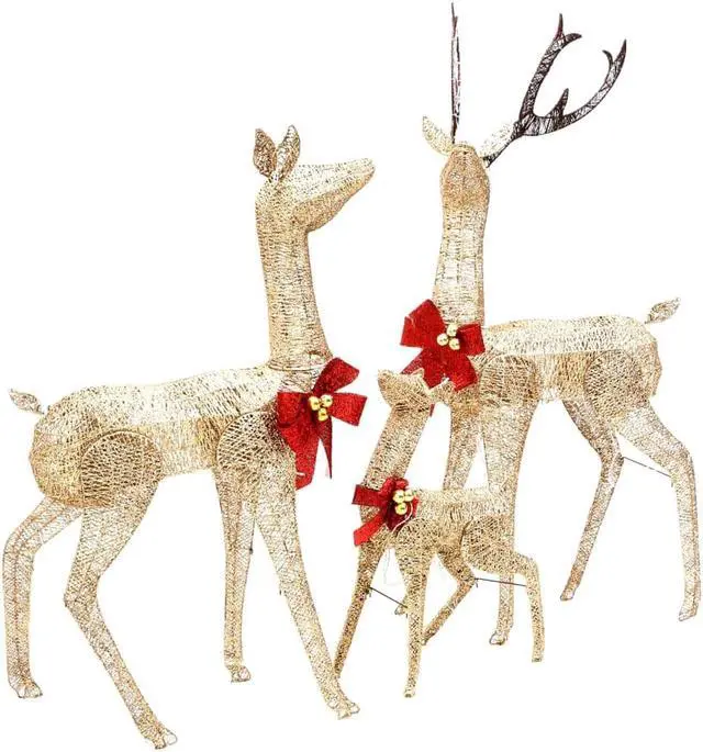 Alt view image 9 of 16 - vidaXL Christmas Decoration Xmas Pre-Lit Reindeer Family with 201 LEDs Gold