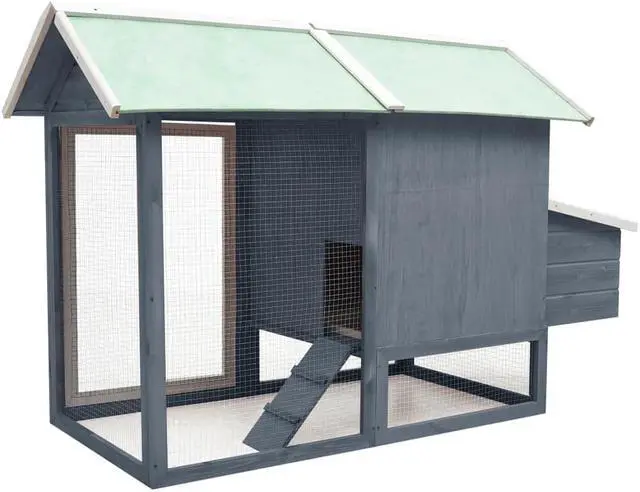 Alt view image 8 of 12 - vidaXL Chicken Cage Gray 66.9"x31.9"x43.3" Solid Pine & Fir Wood