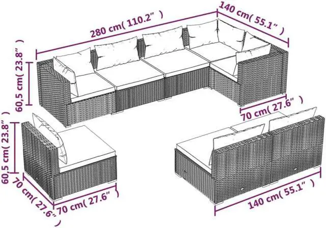 Main image of vidaXL Patio Lounge Set 8 Piece with Cushions Poly Rattan Black Garden Seat