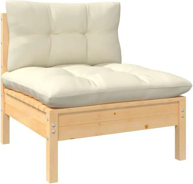 Alt view image 5 of 11 - vidaXL 2-Seater Patio Sofa with Cream Cushions Solid Pinewood