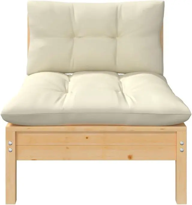 Alt view image 6 of 11 - vidaXL 2-Seater Patio Sofa with Cream Cushions Solid Pinewood